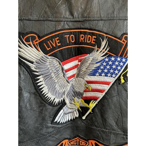 Men's Black Leather Motorcycle Biker Vest with LIVE to Ride Patch Size 46-48 - Picture 14 of 14